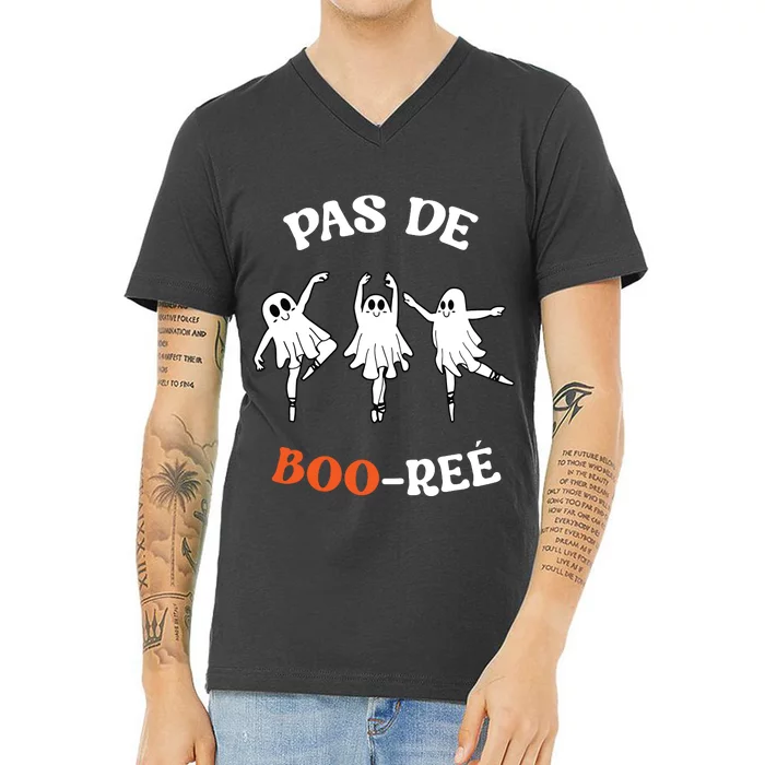 Pas De BooréE Ghost Ballet Dancer Halloween Dance Teacher V-Neck T-Shirt