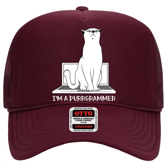 Programming Developer Coding Cat Programmer High Crown Mesh Trucker Hat