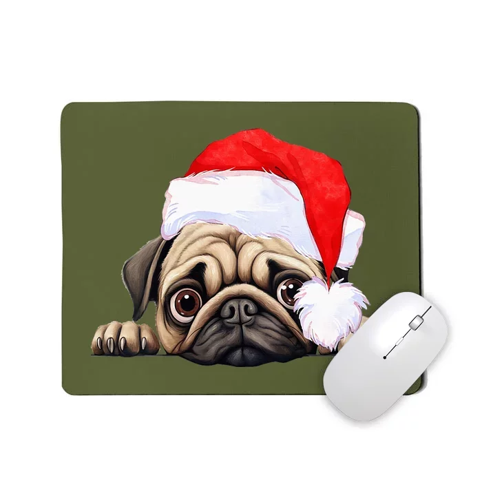 Pug Dog Christmas New Years Santa Claus Hat VNeck Mousepad