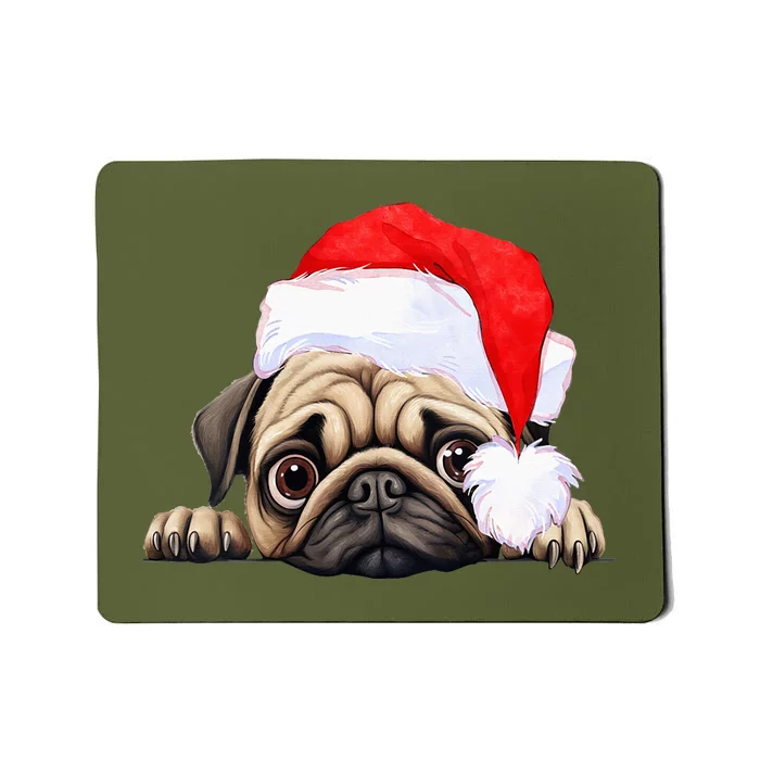 Pug Dog Christmas New Years Santa Claus Hat VNeck Mousepad