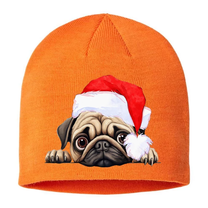 Pug Dog Christmas New Years Santa Claus Hat VNeck 8 1/2in Sustainable Knit Beanie