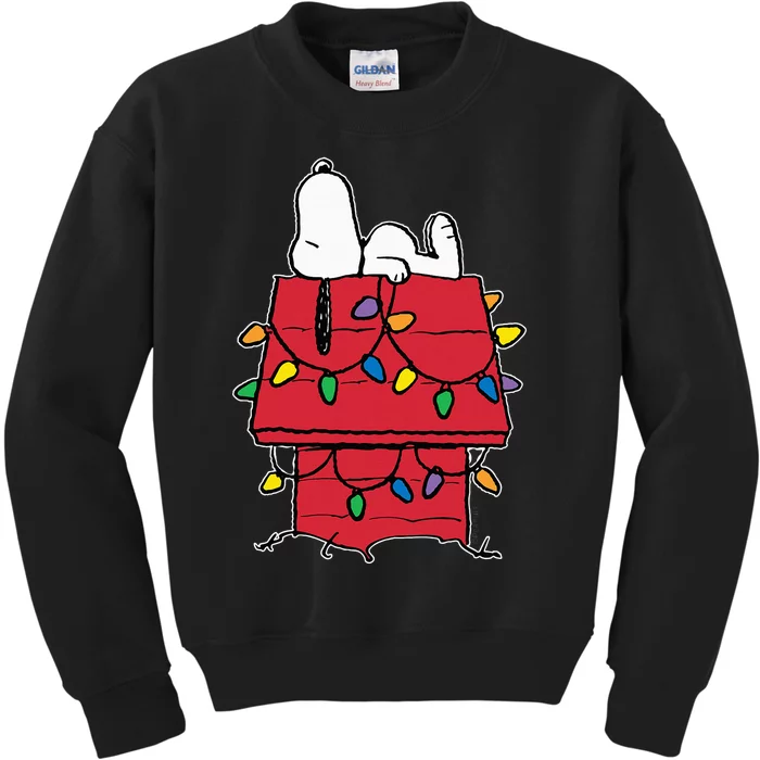 Peanuts Doghouse Christmas Lights Kids Sweatshirt