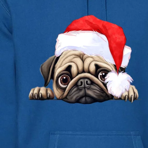 Pug Dog Christmas New Years Santa Claus Hat Funny Gift Premium Hoodie