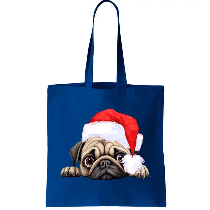 Pug Dog Christmas New Years Santa Claus Hat Funny Gift Tote Bag