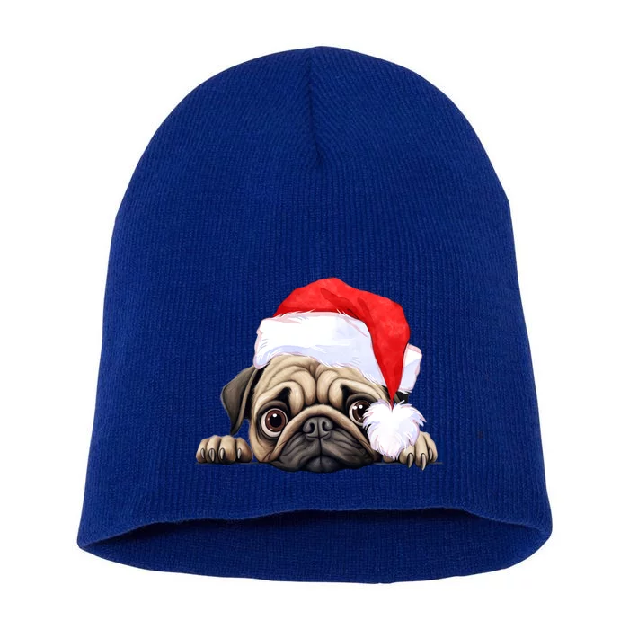 Pug Dog Christmas New Years Santa Claus Hat Funny Gift Short Acrylic Beanie