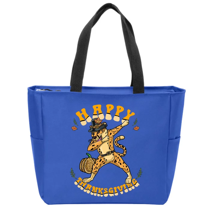 Pilgrim Dabbing Cheetah Happy Thanksgiving Gift Zip Tote Bag