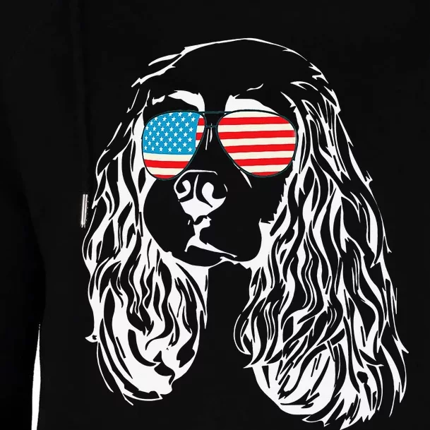 Patriotic Dog Cocker Spaniel USA American Flag Tee Womens Funnel Neck Pullover Hood