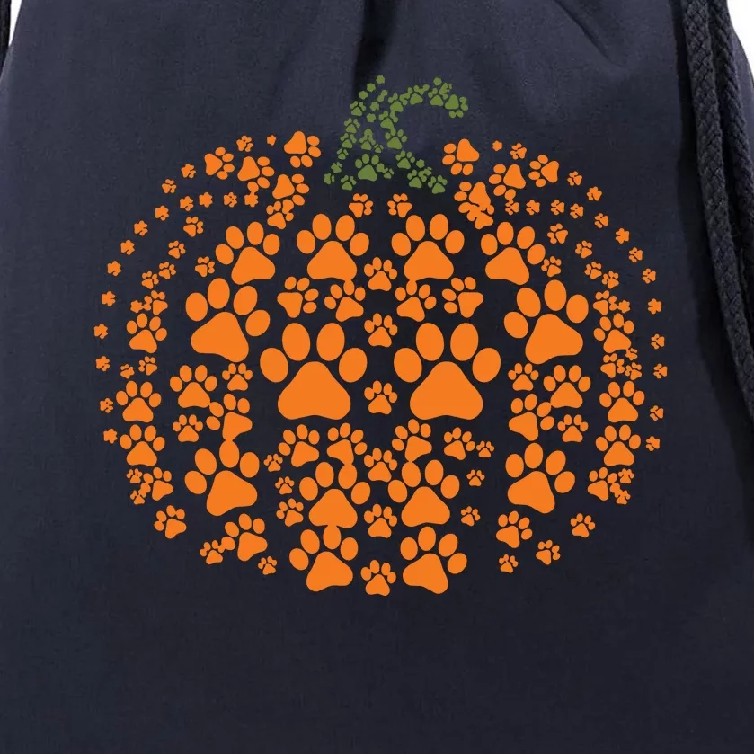 Pumpkin Dog Cat Paw Print Halloween Pet Lover Long Sleeve Drawstring Bag