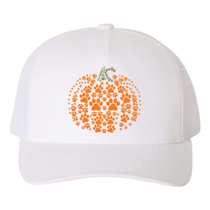 Pumpkin Dog Cat Paw Print Halloween Pet Lover Long Sleeve Yupoong Adult 5-Panel Trucker Hat