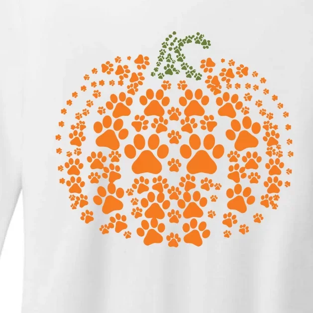 Pumpkin Dog Cat Paw Print Halloween Pet Lover Long Sleeve Womens CVC Long Sleeve Shirt