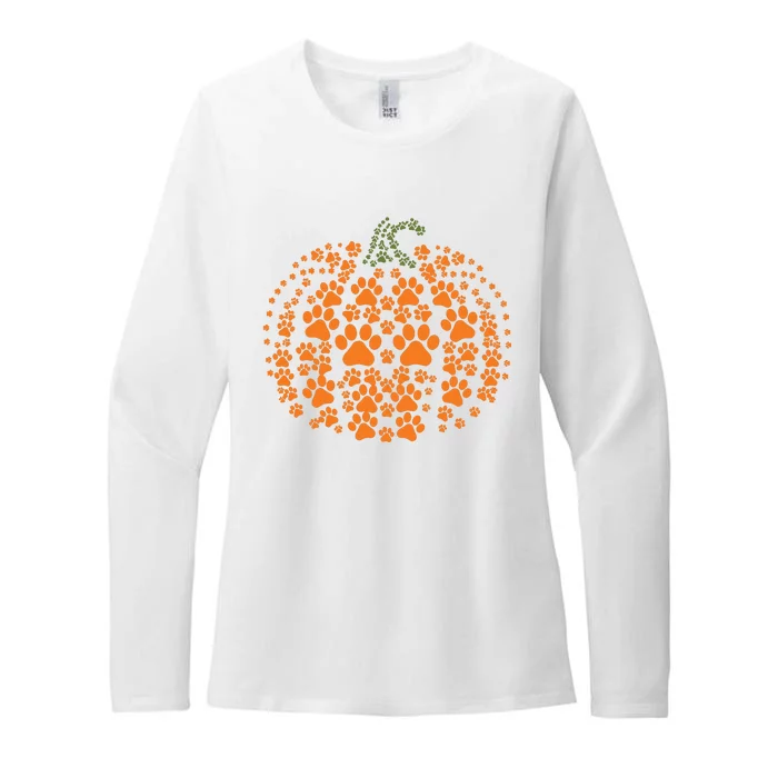 Pumpkin Dog Cat Paw Print Halloween Pet Lover Long Sleeve Womens CVC Long Sleeve Shirt