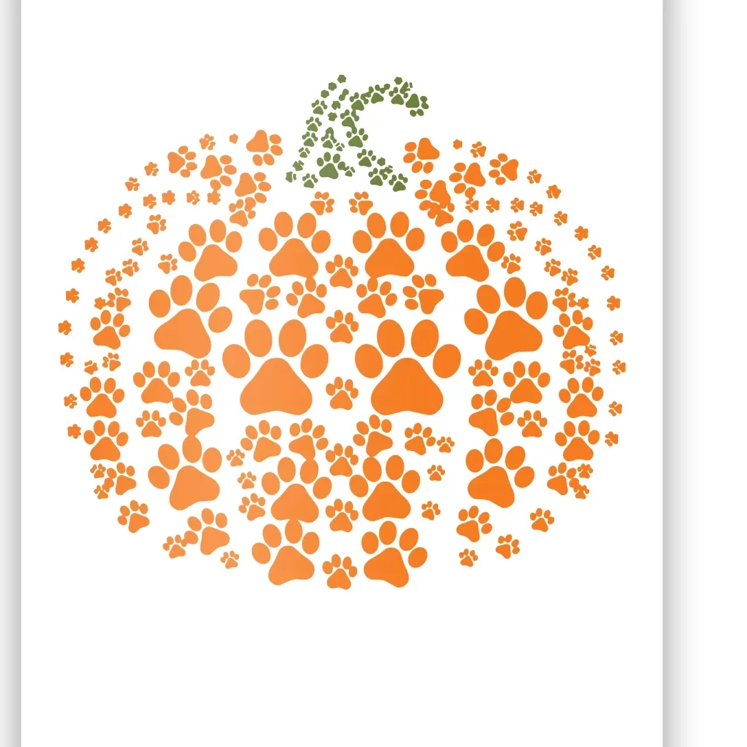 Pumpkin Dog Cat Paw Print Halloween Pet Lover Long Sleeve Poster