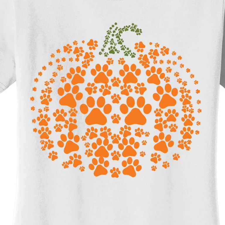 Pumpkin Dog Cat Paw Print Halloween Pet Lover Long Sleeve Women's T-Shirt