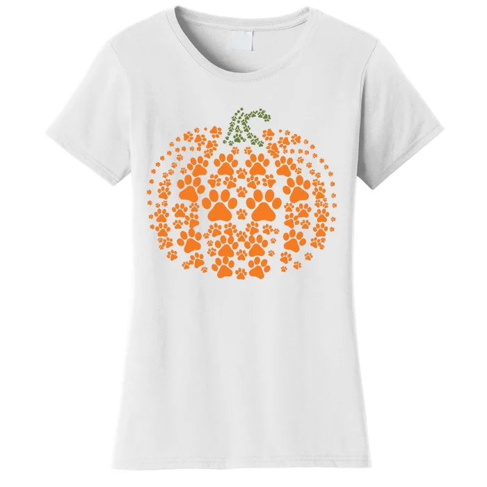 Pumpkin Dog Cat Paw Print Halloween Pet Lover Long Sleeve Women's T-Shirt