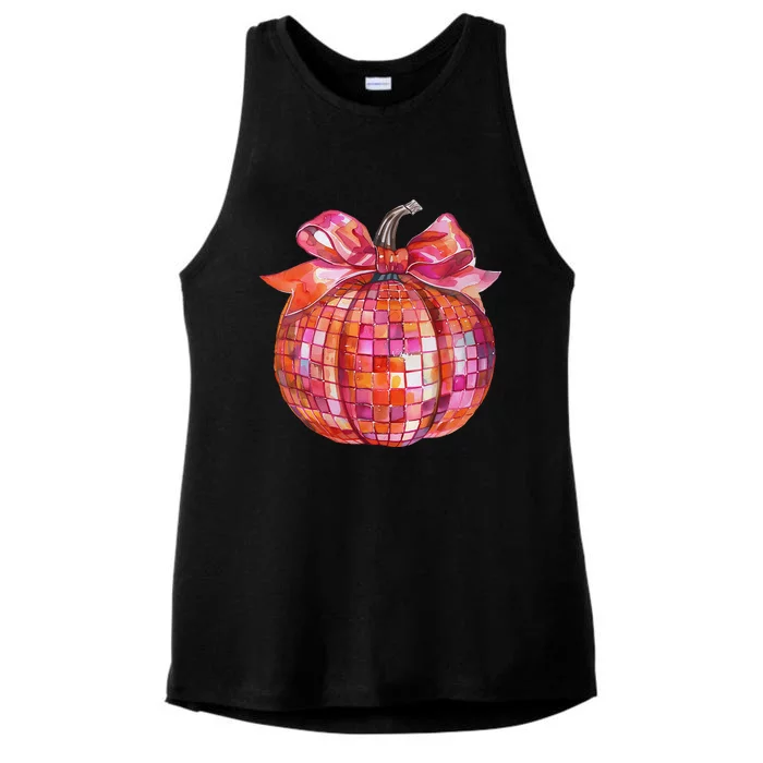 Pumpkin Disco Coquette Bow Fall Autumn Halloween Costume Gift Ladies Tri-Blend Wicking Tank