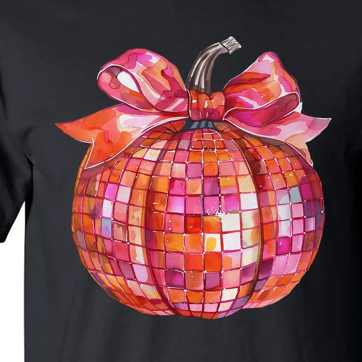 Pumpkin Disco Coquette Bow Fall Autumn Halloween Costume Gift Tall T-Shirt