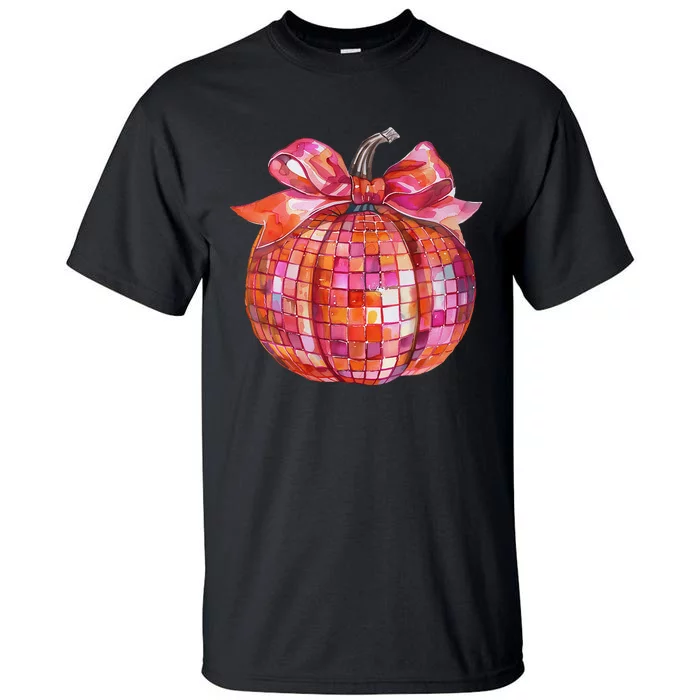 Pumpkin Disco Coquette Bow Fall Autumn Halloween Costume Gift Tall T-Shirt