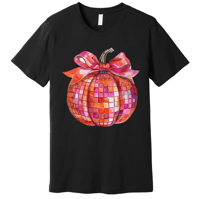 Pumpkin Disco Coquette Bow Fall Autumn Halloween Costume Gift Premium T-Shirt