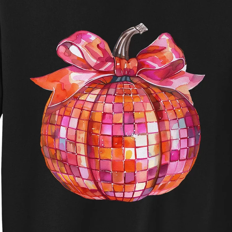 Pumpkin Disco Coquette Bow Fall Autumn Halloween Costume Gift Tall Sweatshirt