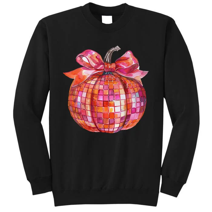 Pumpkin Disco Coquette Bow Fall Autumn Halloween Costume Gift Tall Sweatshirt