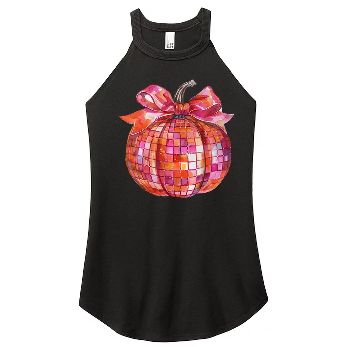 Pumpkin Disco Coquette Bow Fall Autumn Halloween Costume Gift Women’s Perfect Tri Rocker Tank