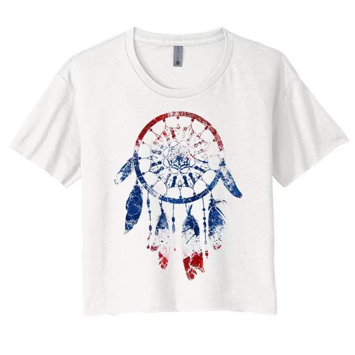 Patriotic Dream Catcher Red White Blue Native American Women's Crop Top Tee