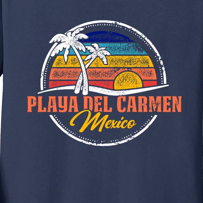 Playa Del Carmen Retro Sunset Kids Long Sleeve Shirt