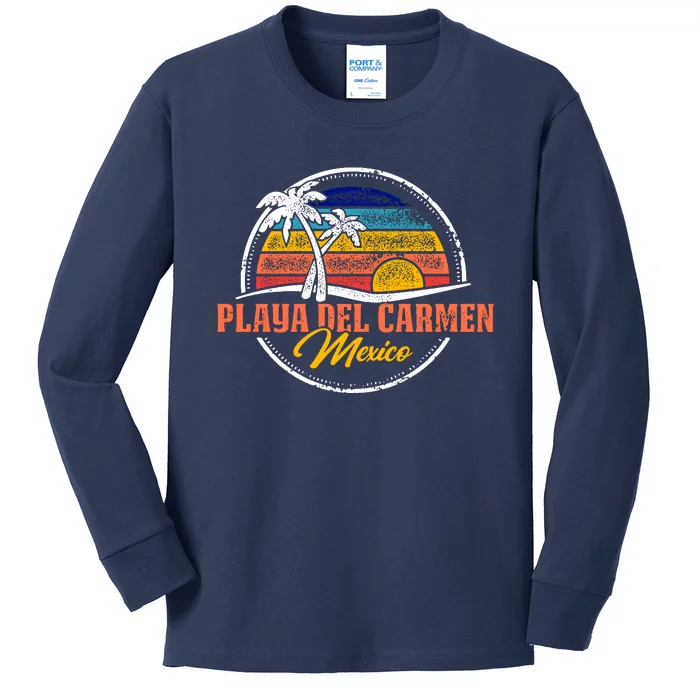 Playa Del Carmen Retro Sunset Kids Long Sleeve Shirt