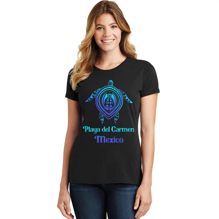 Playa Del Carmen Mexico Sea Turtle Tribal Tattoo Souvenirs Women's T-Shirt