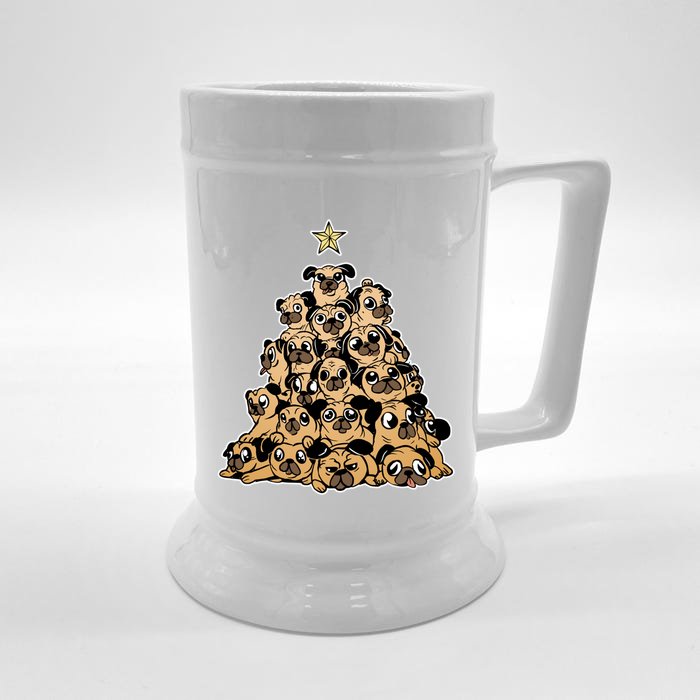 Pug Dogs Christmas Tree Santa Xmas Animals Lover Design Gift Front & Back Beer Stein