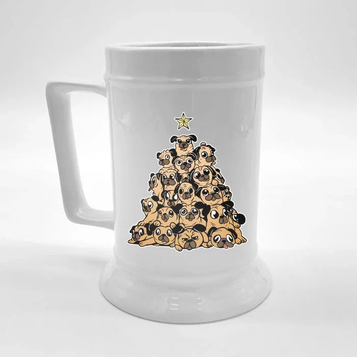 Pug Dogs Christmas Tree Santa Xmas Animals Lover Design Gift Front & Back Beer Stein