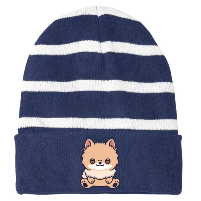 Pomeranian Dog Cute Owner Puppy Striped Beanie with Solid Band