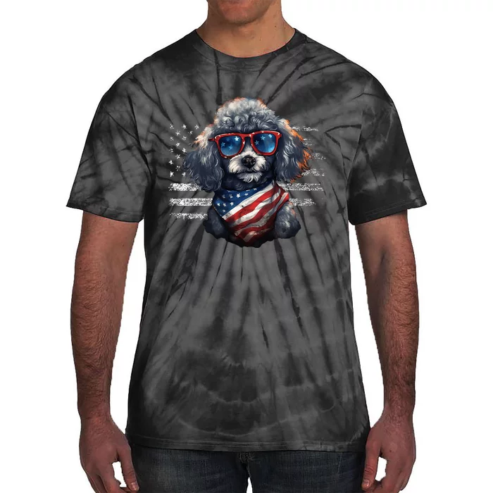 Poodle Dog Dad Dog Mom USA Flag 4th Of July Tie-Dye T-Shirt