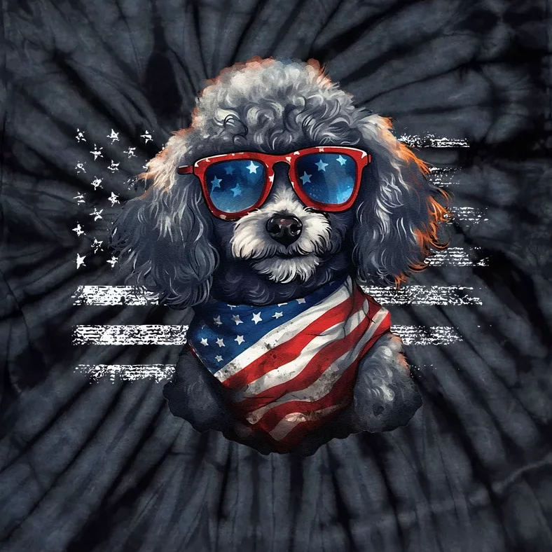 Poodle Dog Dad Dog Mom USA Flag 4th Of July Tie-Dye T-Shirt