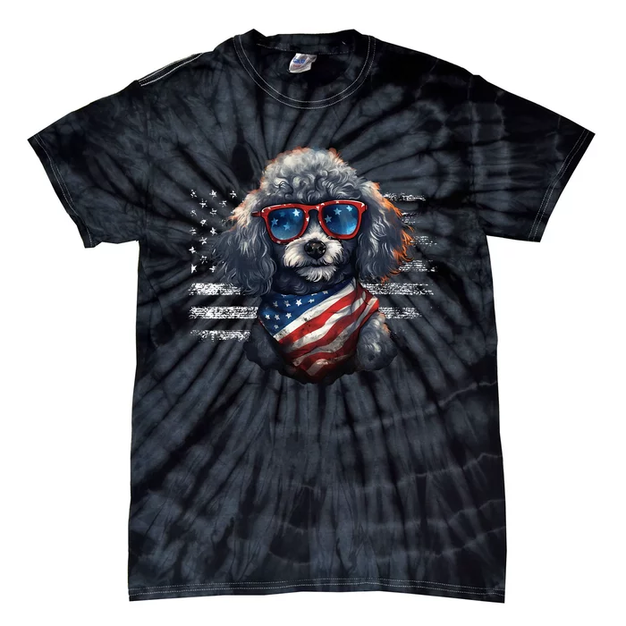 Poodle Dog Dad Dog Mom USA Flag 4th Of July Tie-Dye T-Shirt