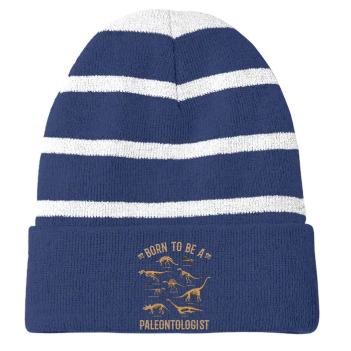 Paleontology Dino Dinosaurs Lover Paleontologist Gifts Striped Beanie with Solid Band