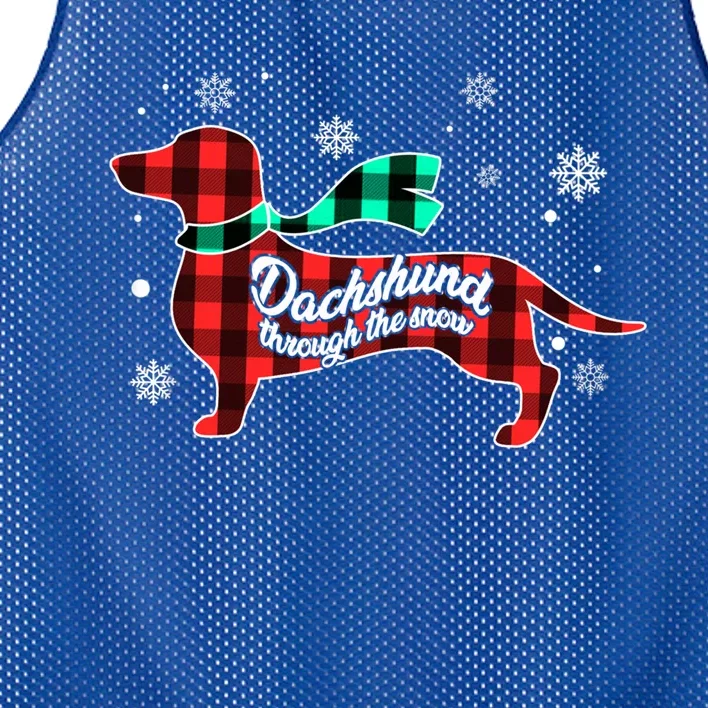 Plaid Dachshund Dog Through Snow Dog Lovers Merry Christmas Gift Mesh Reversible Basketball Jersey Tank