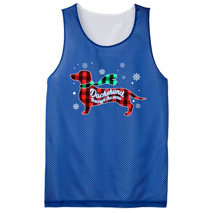 Plaid Dachshund Dog Through Snow Dog Lovers Merry Christmas Gift Mesh Reversible Basketball Jersey Tank