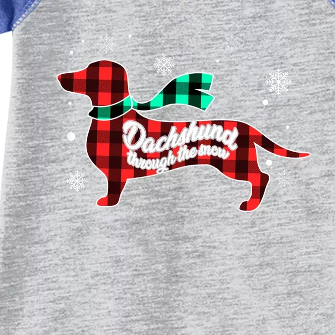 Plaid Dachshund Dog Through Snow Dog Lovers Merry Christmas Gift Infant Baby Jersey Bodysuit