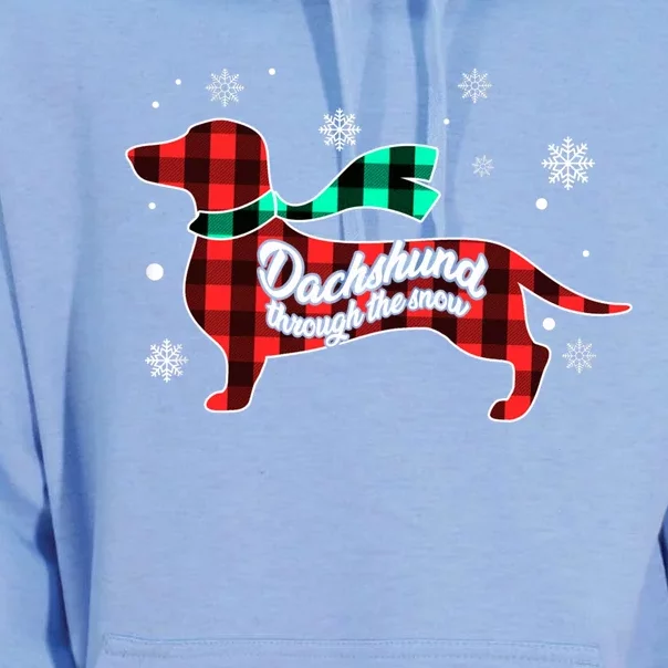 Plaid Dachshund Dog Through Snow Dog Lovers Merry Christmas Gift Unisex Surf Hoodie