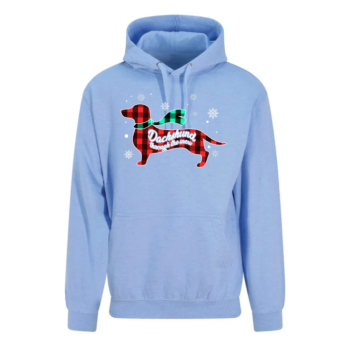 Plaid Dachshund Dog Through Snow Dog Lovers Merry Christmas Gift Unisex Surf Hoodie