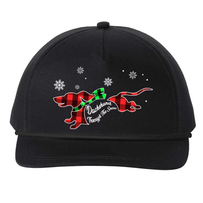 Plaid Dachshund Dog Through Snow Dog Lovers Merry Christmas Cute Gift Snapback Five-Panel Rope Hat