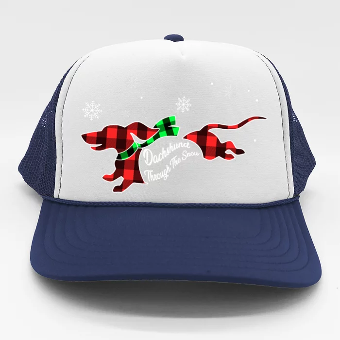 Plaid Dachshund Dog Through Snow Dog Lovers Merry Christmas Cute Gift Trucker Hat