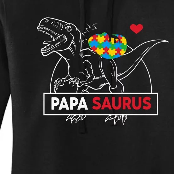 Papasaurus Dinosaur Dad Autism Awareness Father's Day Women's Pullover Hoodie