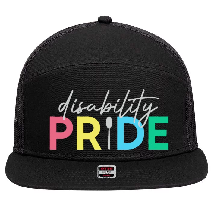 Proud Disabled Disability Pride Month Awareness 7 Panel Mesh Trucker Snapback Hat