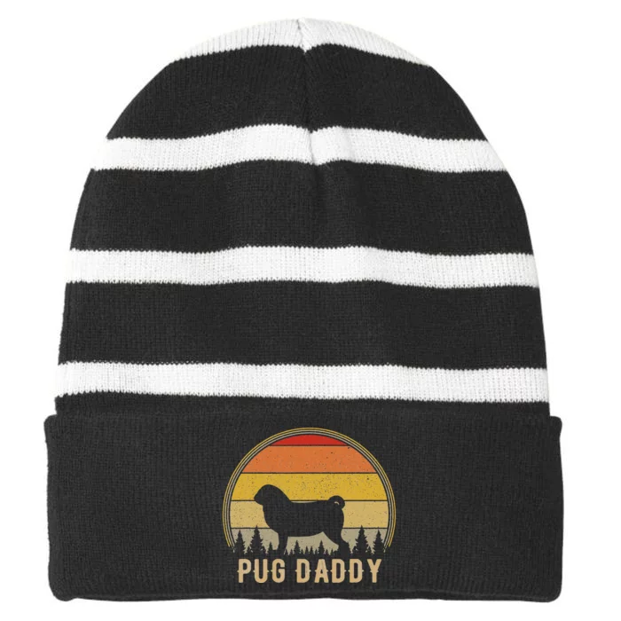 Pug Daddy Dog Funny Pug Dad Puppy Dog Father Striped Beanie with Solid Band