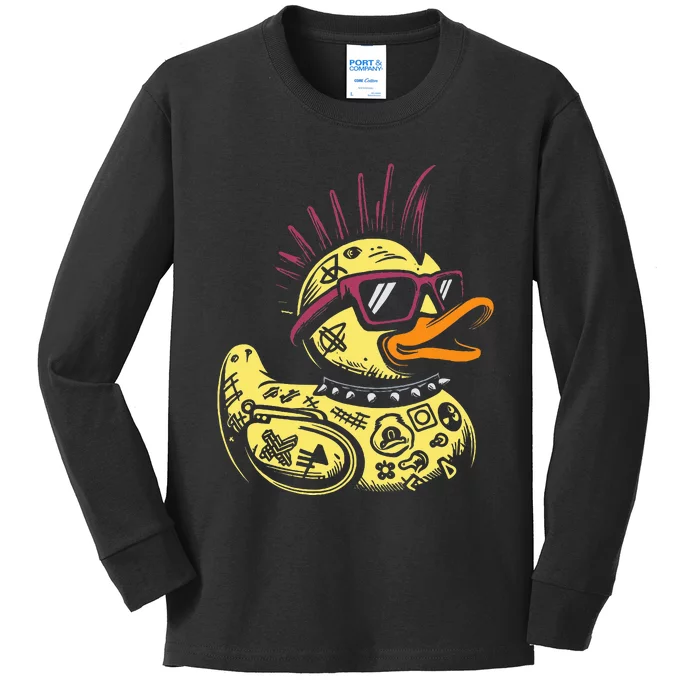 Punk Duck Duckling Punk Rocker Kids Long Sleeve Shirt