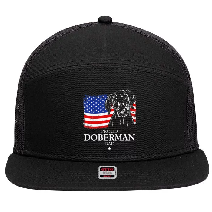 Proud Doberman Dad American Flag patriotic gift Dobie dog 7 Panel Mesh Trucker Snapback Hat