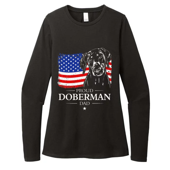 Proud Doberman Dad American Flag patriotic gift Dobie dog Womens CVC Long Sleeve Shirt