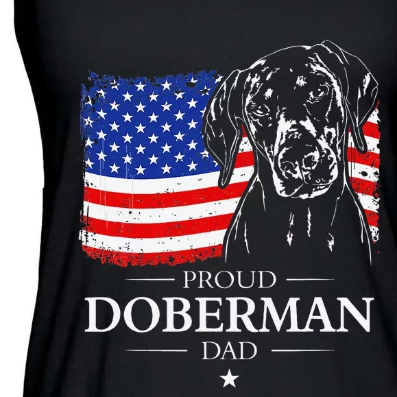 Proud Doberman Dad American Flag patriotic gift Dobie dog Ladies Essential Flowy Tank